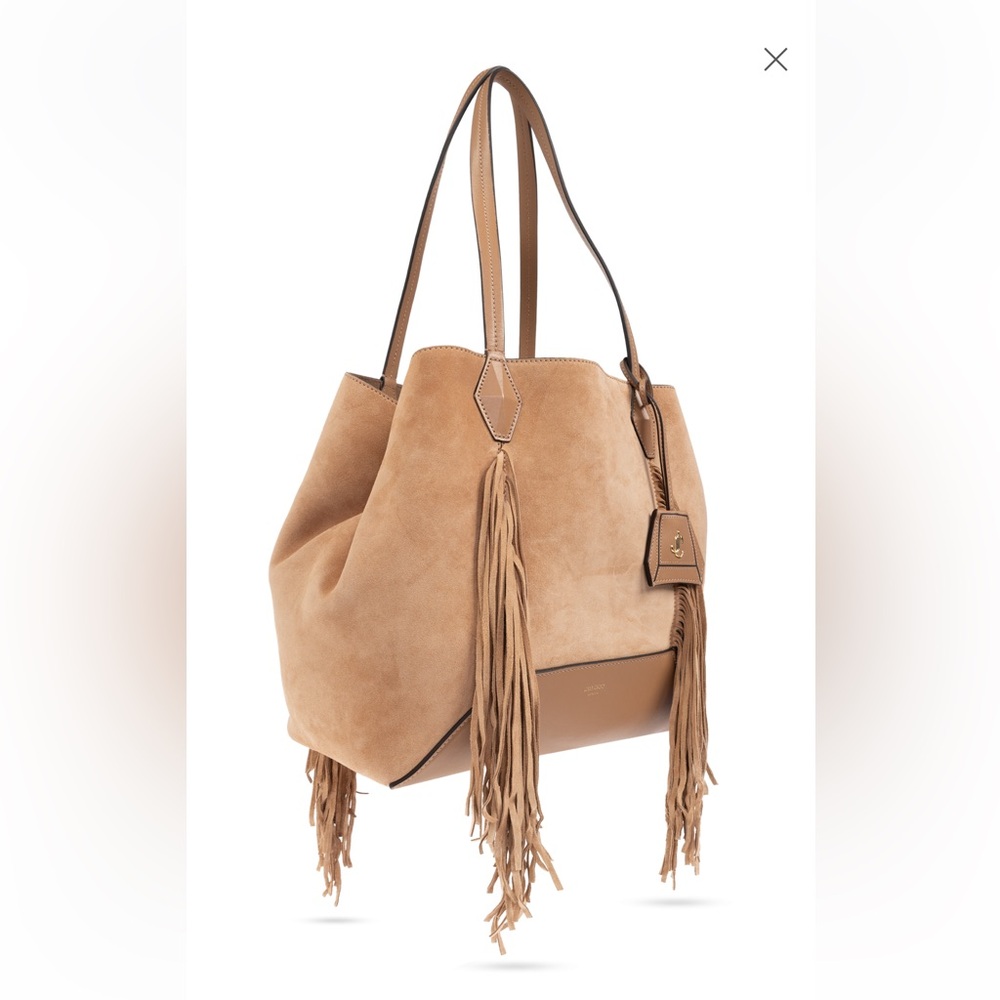Jimmy Choo Tan Suede Tote Bag with Fringe